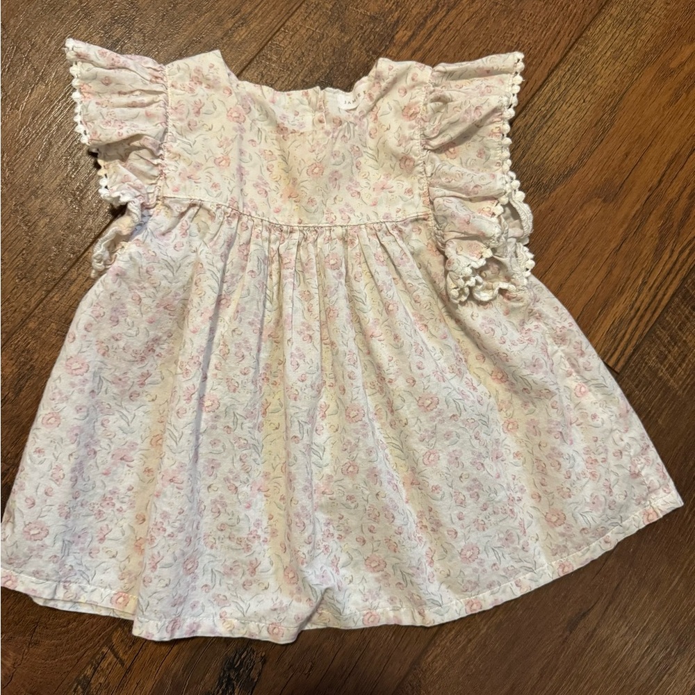 Jamie Kay Organic Cotton Cream and Pink Floral Flutter Sleeve Dress